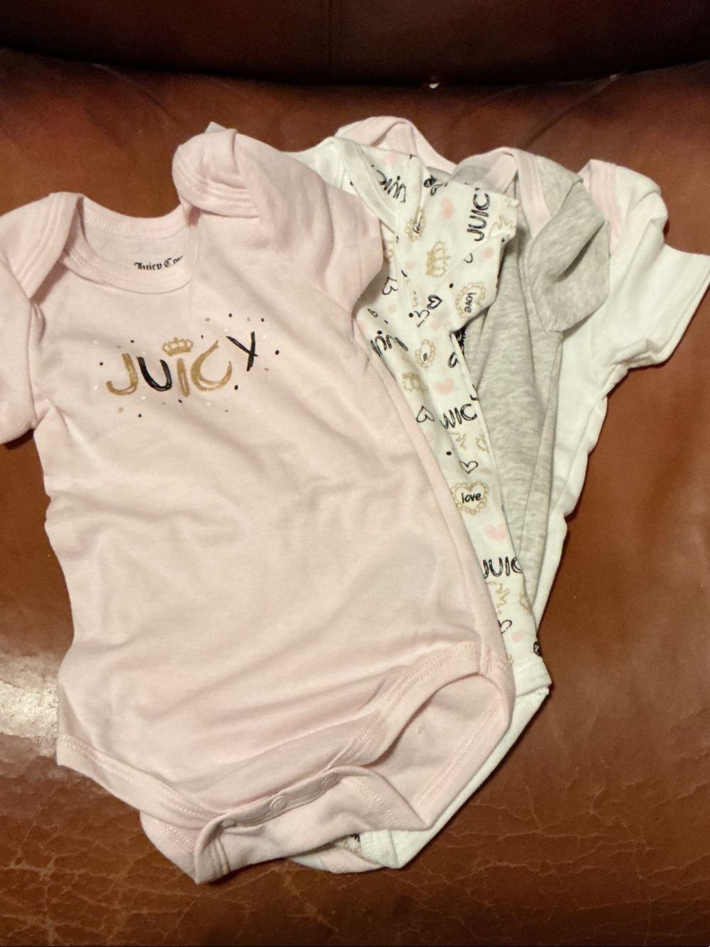 Set of 4-Juicy Couture Baby Bodysuit Set - Pink, White & Gray